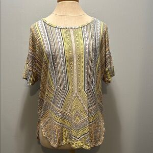 NIC+ZOE Geometric Yellow and Gray Blouse